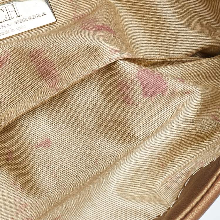 Pre Owned Carolina Herrera Metallic Gold Quilted Monogram Leather Clutch