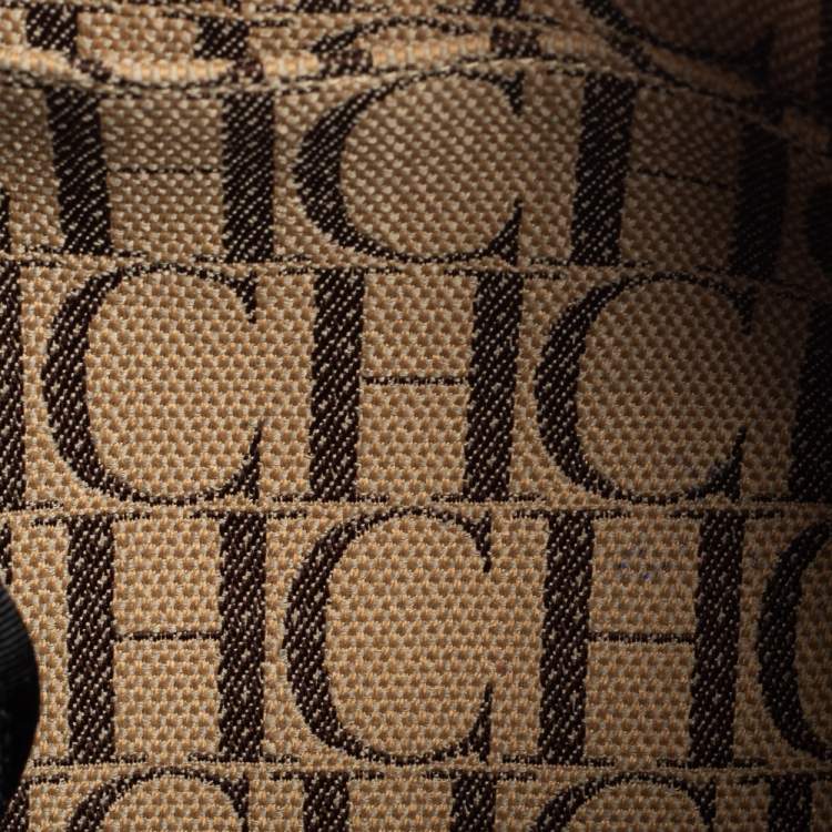 مملوكة مسبقًا Carolina Herrera Black Monogram Embossed Leather Andy Boston Bag