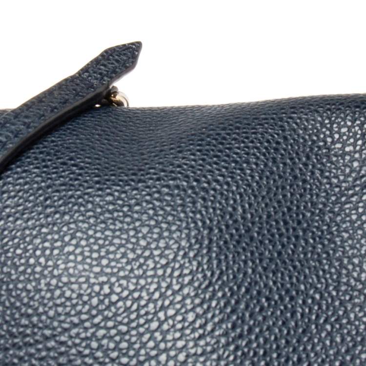 Pre Owned Carolina Herrera Navy Blue Leather Minuetto Flap Top Handle Bag
