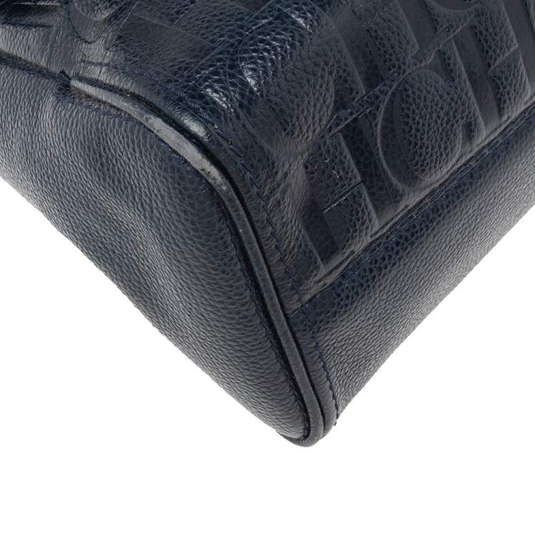 Pre Owned Carolina Herrera Navy Blue Leather Minuetto Flap Top Handle Bag