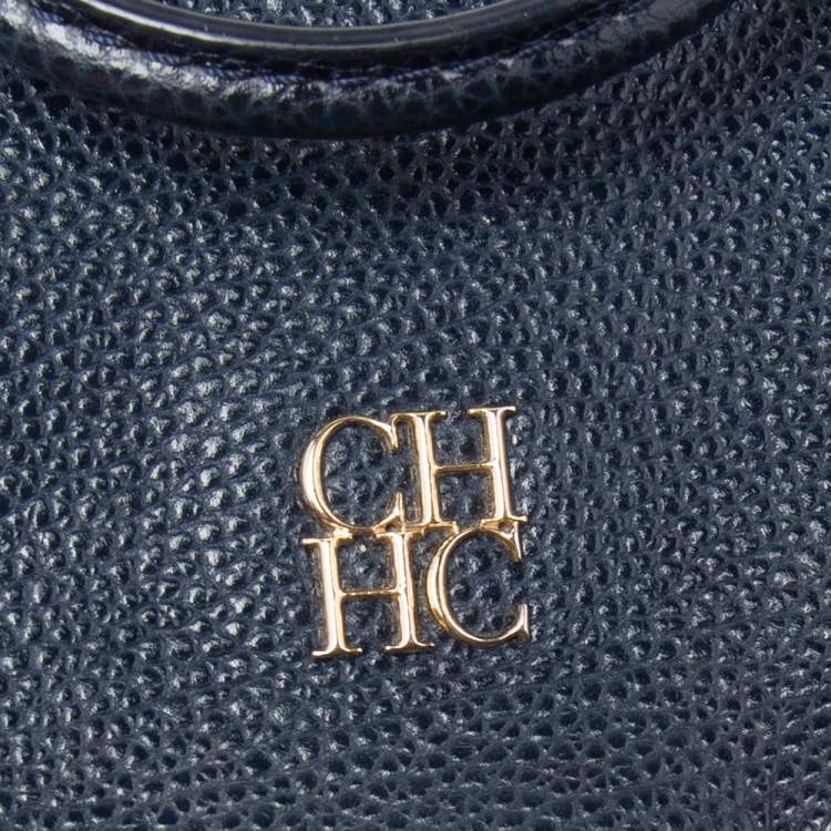 Pre Owned Carolina Herrera Navy Blue Leather Minuetto Flap Top Handle Bag