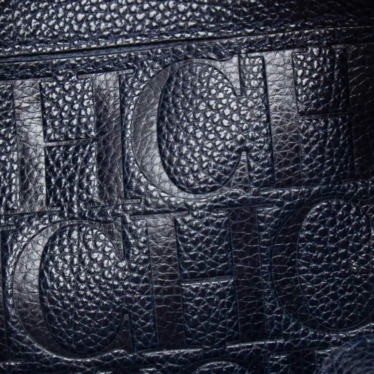 Pre Owned Carolina Herrera Navy Blue Leather Minuetto Flap Top Handle Bag