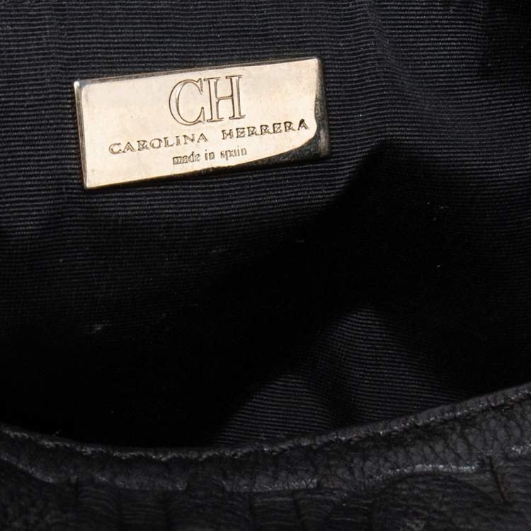 Pre Owned Carolina Herrera Black Monogram Embossed Leather Audrey Shoulder Bag