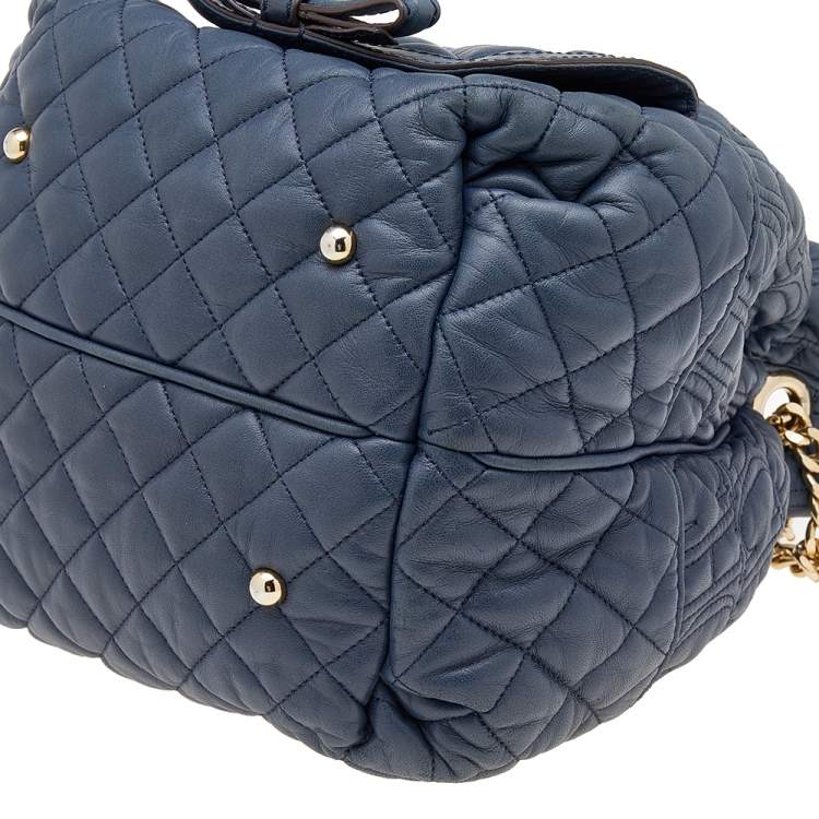 Pre Owned Carolina Herrera Blue Quilted Leather Bucket Bag