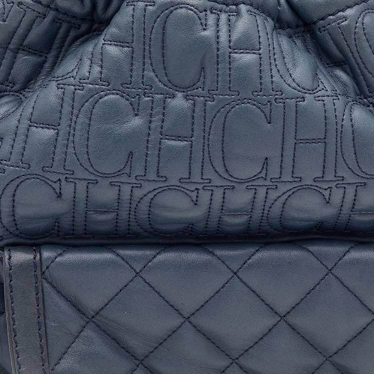 Pre Owned Carolina Herrera Blue Quilted Leather Bucket Bag