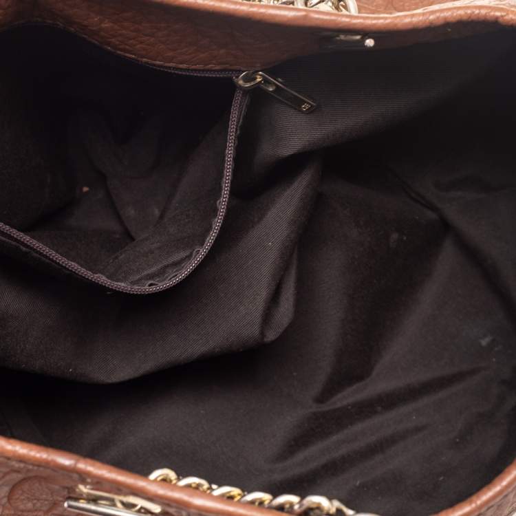 Pre Owned Carolina Herrera Brown Signature Embossed Leather Chain Hobo