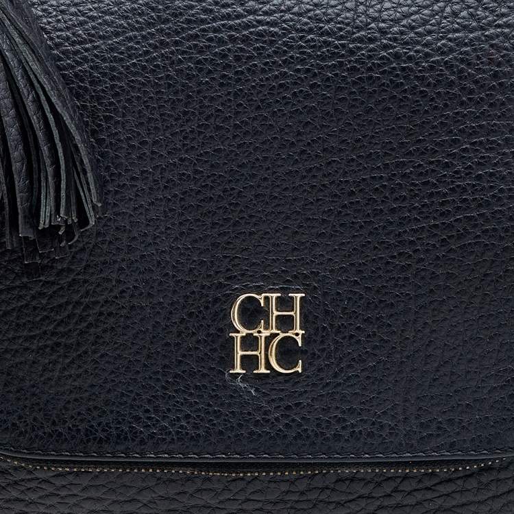 Pre Owned CH Carolina Herrera Black Leather Tassel Shoulder Bag