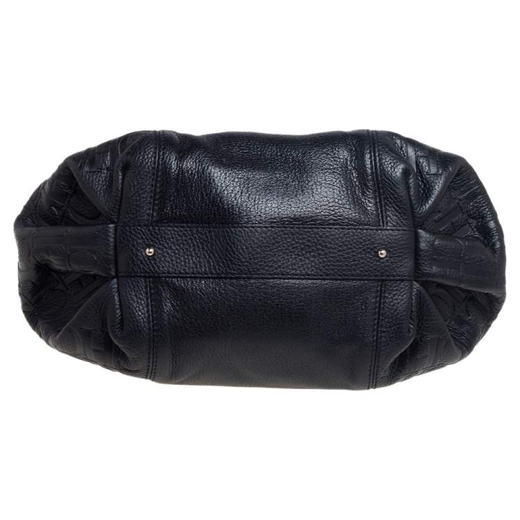Pre Owned CH Carolina Herrera Black Monogram Leather Chain Hobo