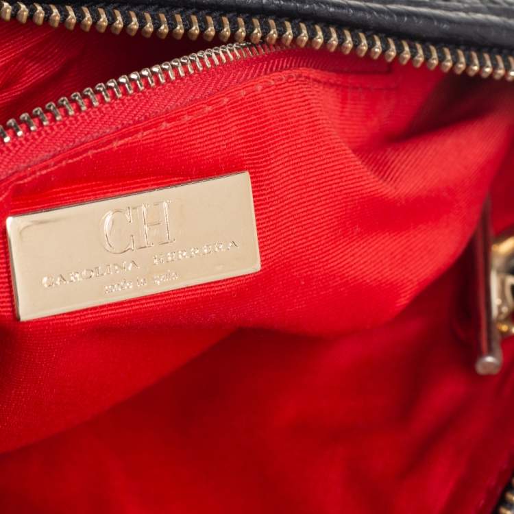 Pre Owned CH Carolina Herrera Black Monogram Leather Chain Hobo