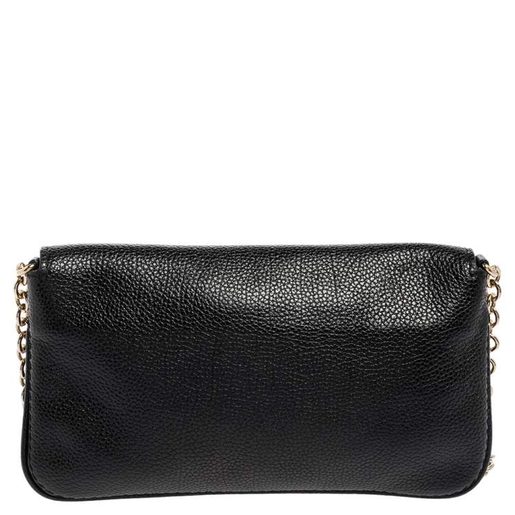 Pre Owned Carolina Herrera Black Leather Flap Chain Shoulder Bag