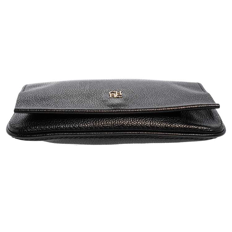 Pre Owned Carolina Herrera Black Leather Flap Chain Shoulder Bag