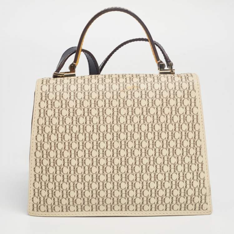 Pre Owned CH Carolina Herrera Multicolor Monogram Coated Canvas and Leather Top Handle Bag