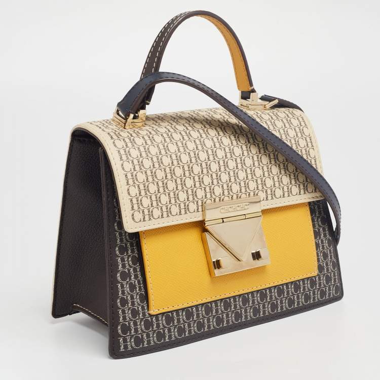 Pre Owned CH Carolina Herrera Multicolor Monogram Coated Canvas and Leather Top Handle Bag