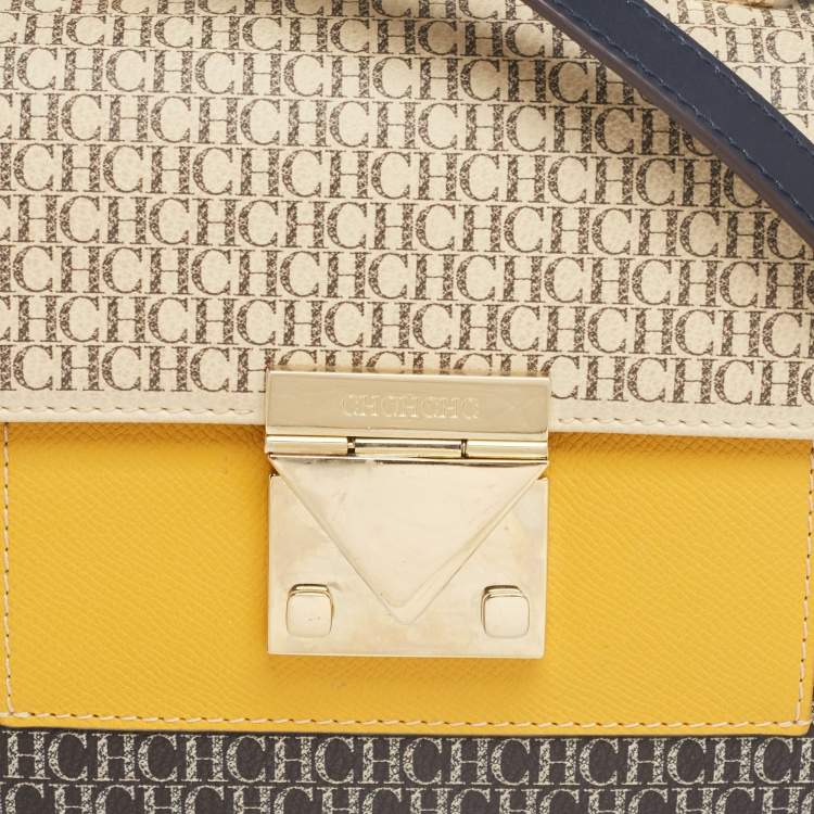 Pre Owned CH Carolina Herrera Multicolor Monogram Coated Canvas and Leather Top Handle Bag