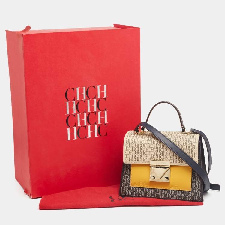 Pre Owned CH Carolina Herrera Multicolor Monogram Coated Canvas and Leather Top Handle Bag
