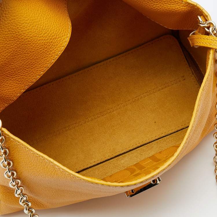 Pre Owned Carolina Herrera Yellow Leather Minuetto Flap Top Handle Bag