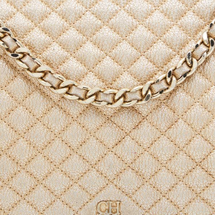 مملوكة مسبقًا CH Carolina Herrera Metallic Gold Quilted Leather Flap Chain Shoulder Bag