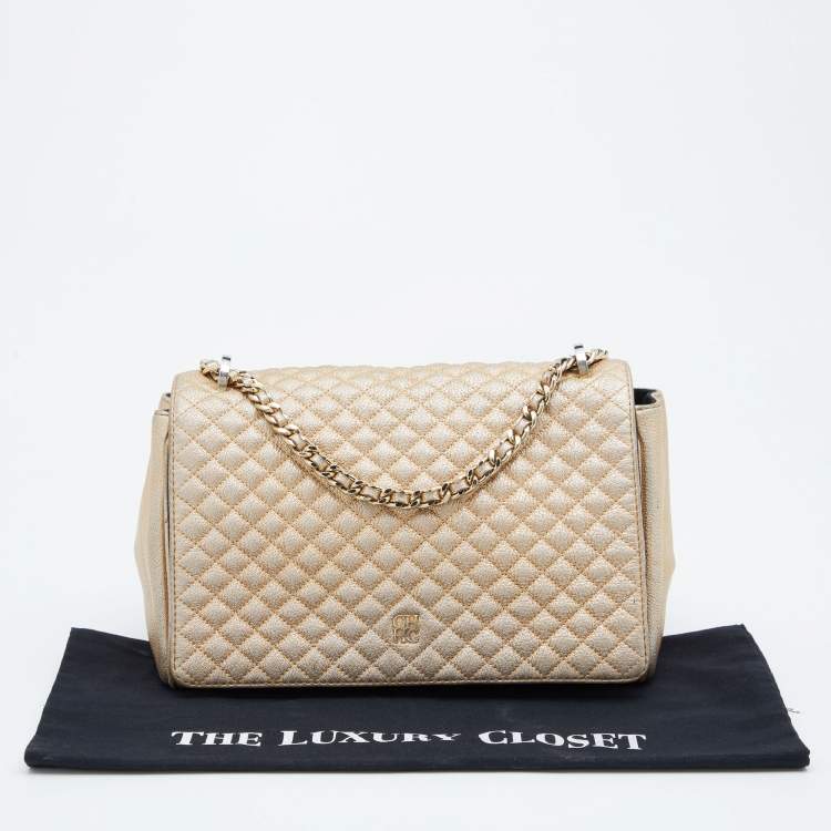 مملوكة مسبقًا CH Carolina Herrera Metallic Gold Quilted Leather Flap Chain Shoulder Bag