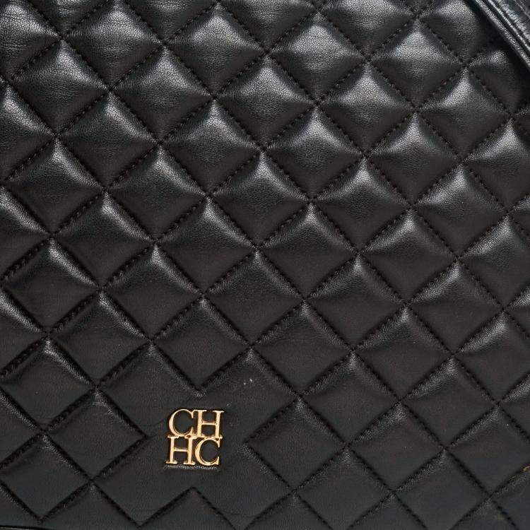 Pre Owned Carolina Herrera Black Quilted Leather Flap Chain Shoulder Bag