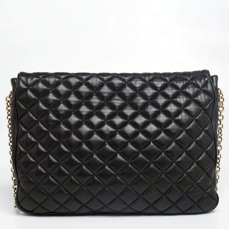 Pre Owned Carolina Herrera Black Quilted Leather Flap Chain Shoulder Bag