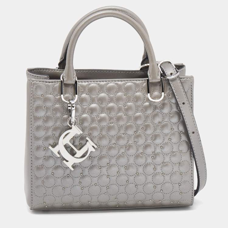 مملوكة مسبقًا CH Carolina Herrera Metallic Silver Quilted Leather Studded Mini Duchess Tote
