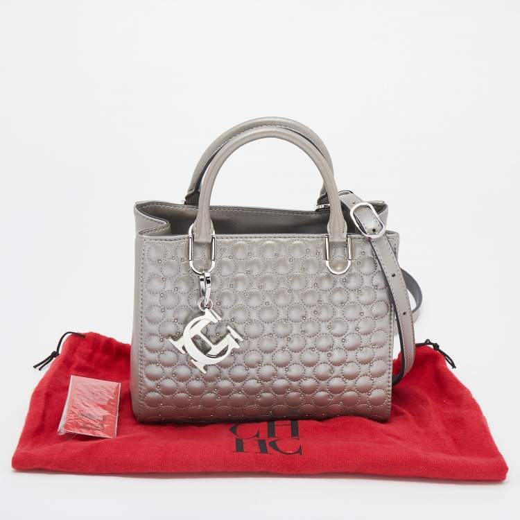 مملوكة مسبقًا CH Carolina Herrera Metallic Silver Quilted Leather Studded Mini Duchess Tote