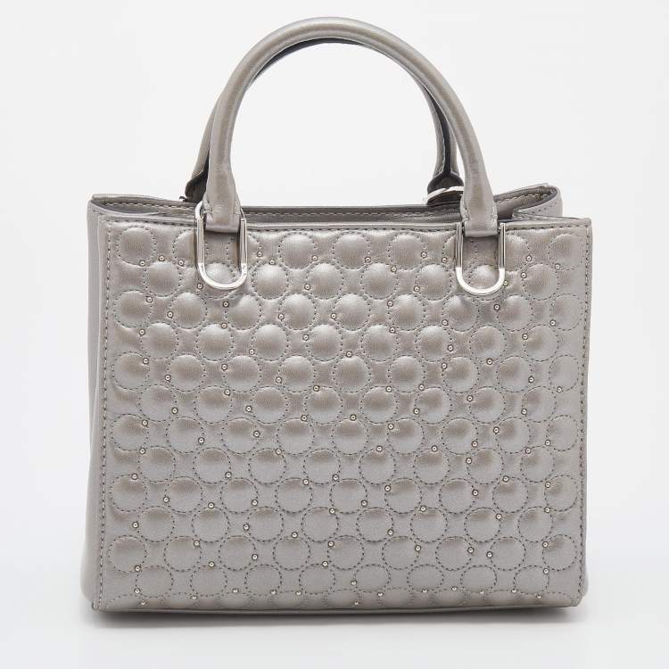 مملوكة مسبقًا CH Carolina Herrera Metallic Silver Quilted Leather Studded Mini Duchess Tote