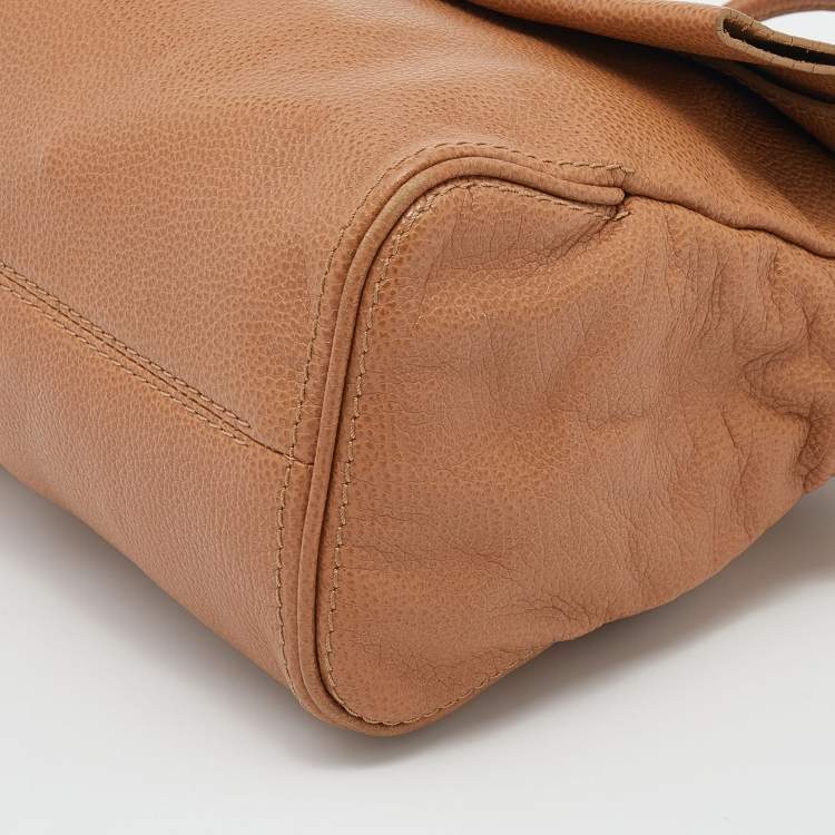 Pre Owned CH Carolina Herrera Brown Leather Minuetto Top Handle Bag