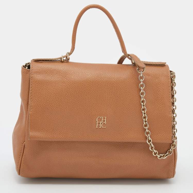 Pre Owned CH Carolina Herrera Brown Leather Minuetto Top Handle Bag