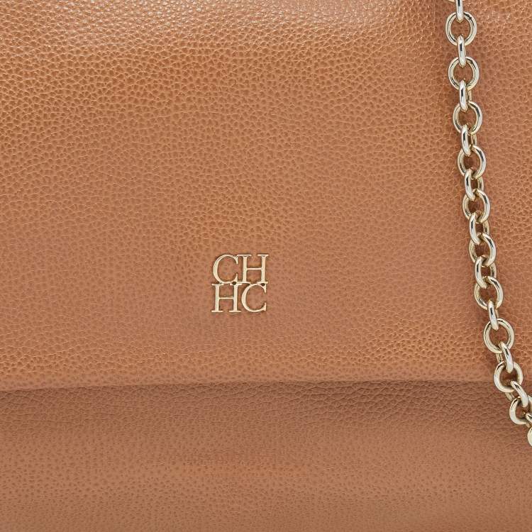 Pre Owned CH Carolina Herrera Brown Leather Minuetto Top Handle Bag