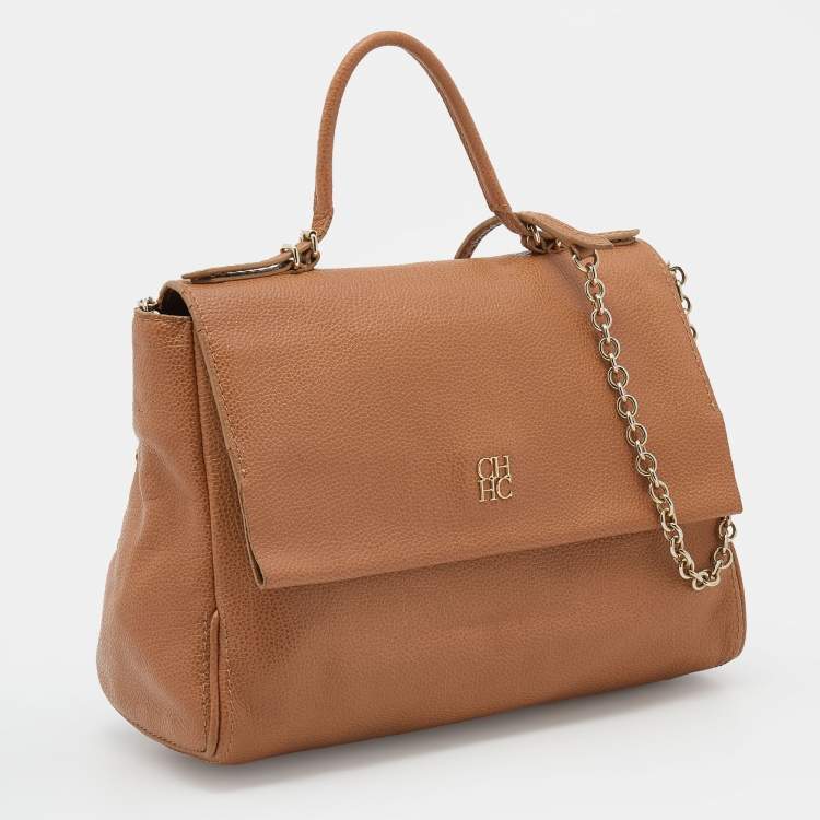 Pre Owned CH Carolina Herrera Brown Leather Minuetto Top Handle Bag