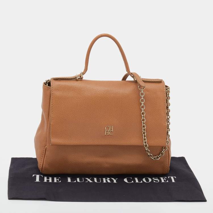 Pre Owned CH Carolina Herrera Brown Leather Minuetto Top Handle Bag