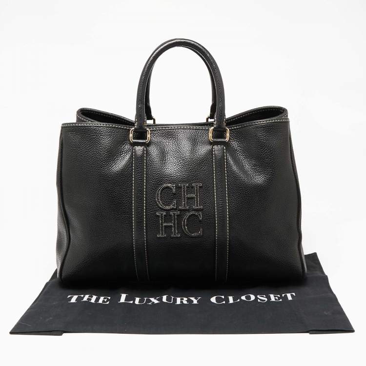 Pre Owned Carolina Herrera Black Leather Large Matteo Tote
