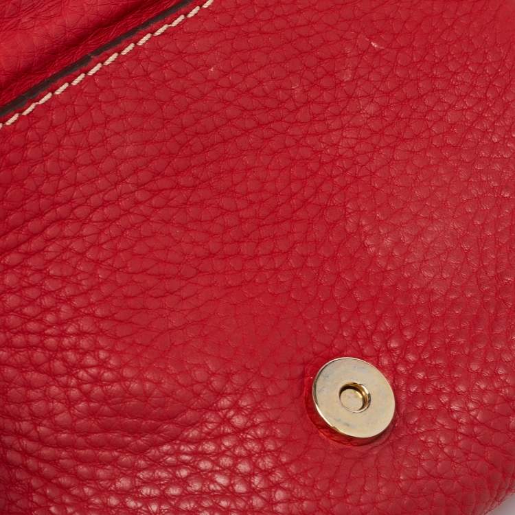 Pre Owned Carolina Herrera Red Leather Flap Shoulder Bag