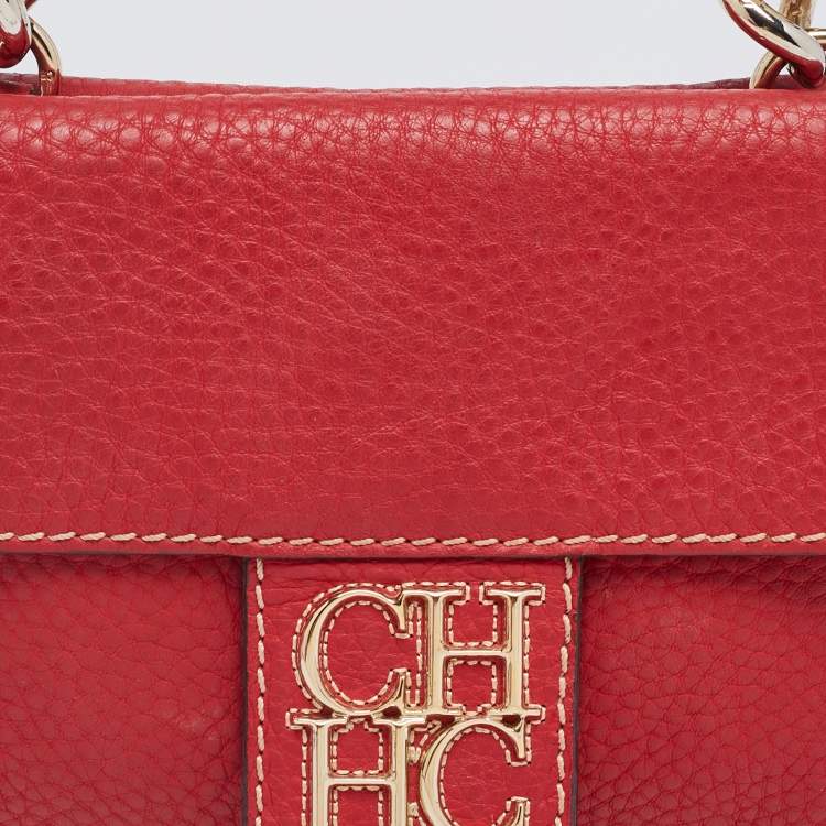 Pre Owned Carolina Herrera Red Leather Flap Shoulder Bag