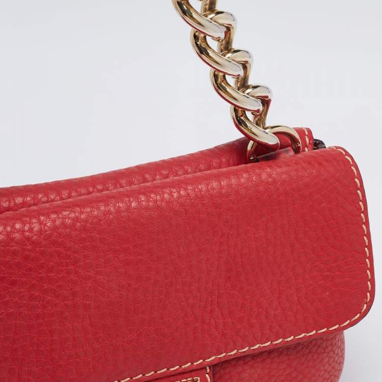 Pre Owned Carolina Herrera Red Leather Flap Shoulder Bag