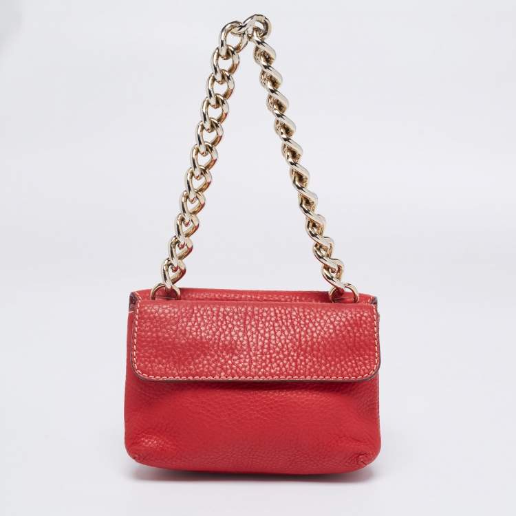 Pre Owned Carolina Herrera Red Leather Flap Shoulder Bag