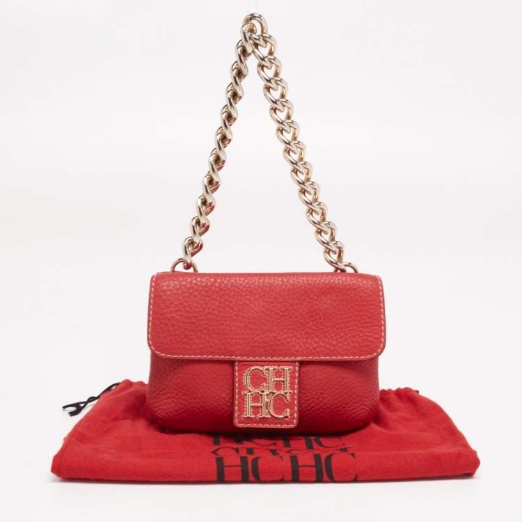 Pre Owned Carolina Herrera Red Leather Flap Shoulder Bag