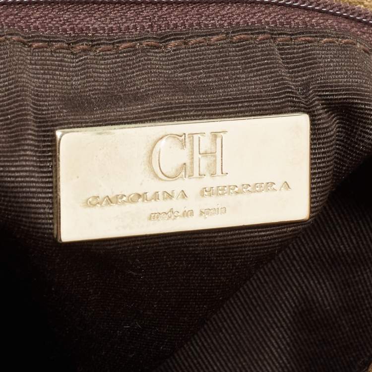 Pre Owned Carolina Herrera Metallic Bronze Embossed Leather Bow Bucket Shoulder Bag