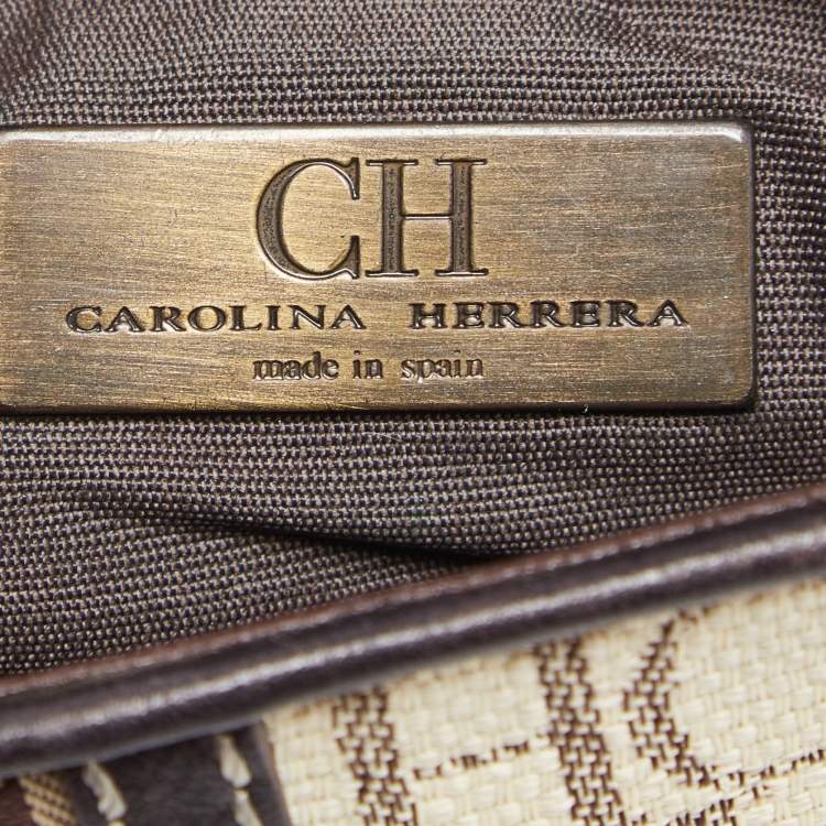 Pre Owned Carolina Herrera Brown/Beige Monogram Canvas and Leather Shoulder Bag