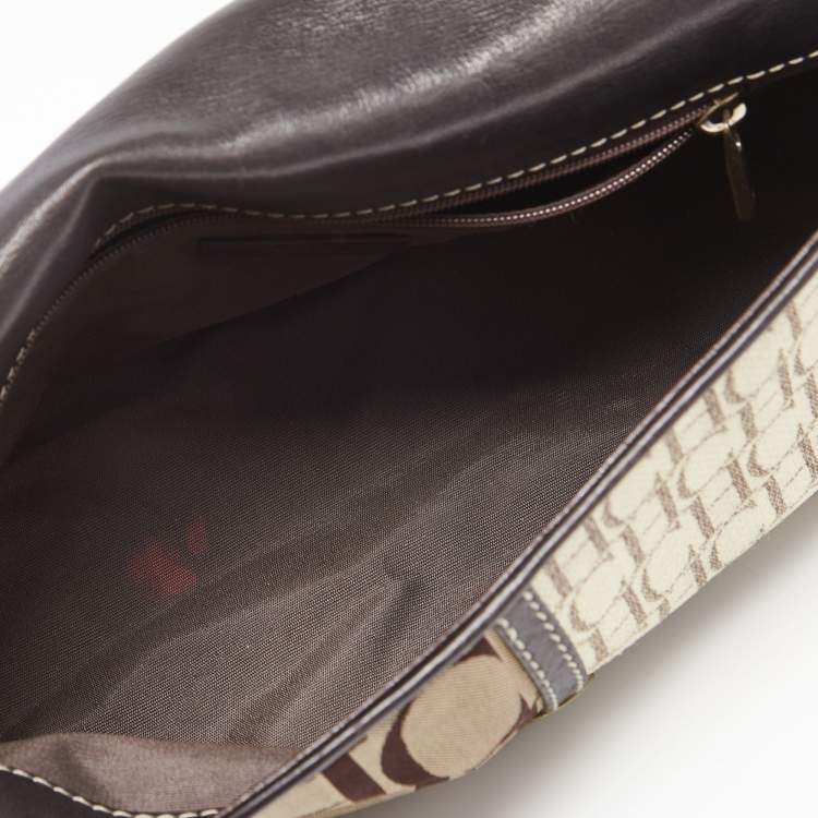 Pre Owned Carolina Herrera Brown/Beige Monogram Canvas and Leather Shoulder Bag