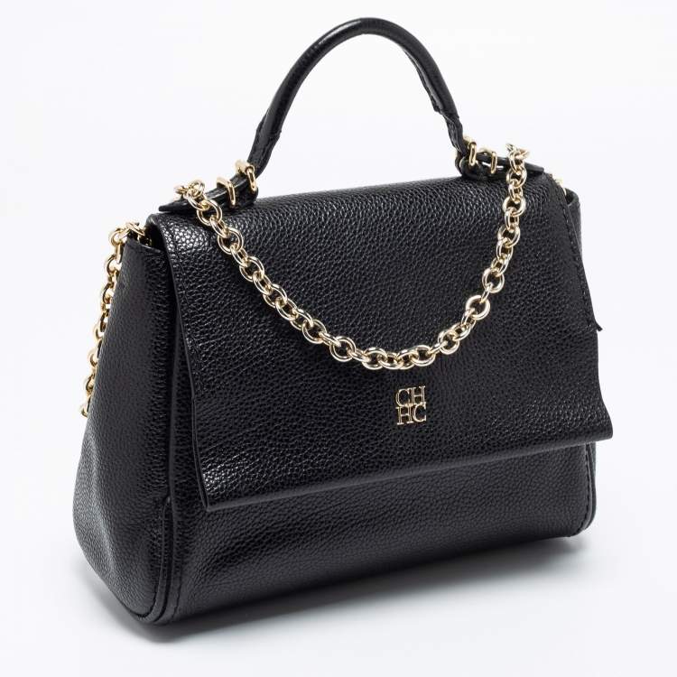 Pre Owned Carolina Herrera Black Leather Mini Minuetto Flap Top Handle Bag