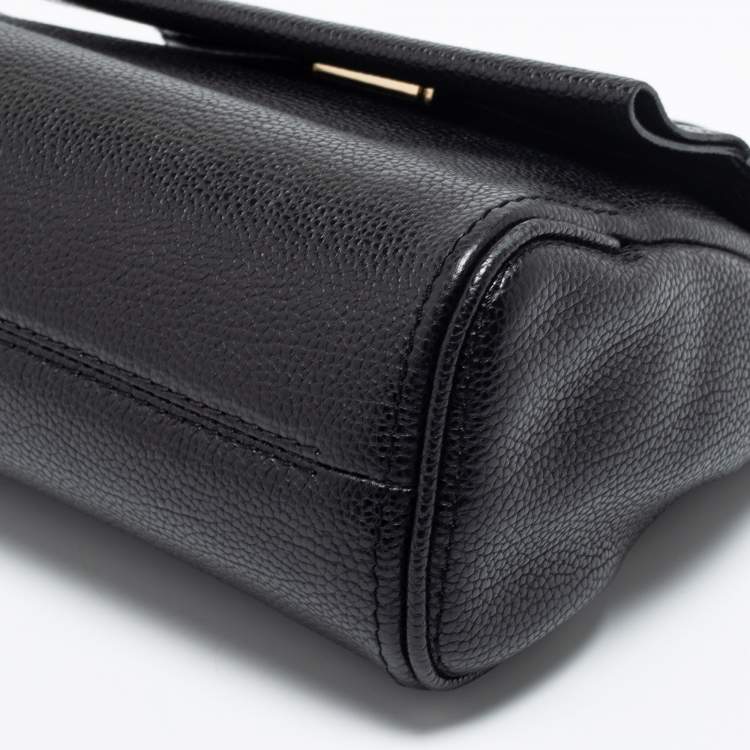 Pre Owned Carolina Herrera Black Leather Mini Minuetto Flap Top Handle Bag