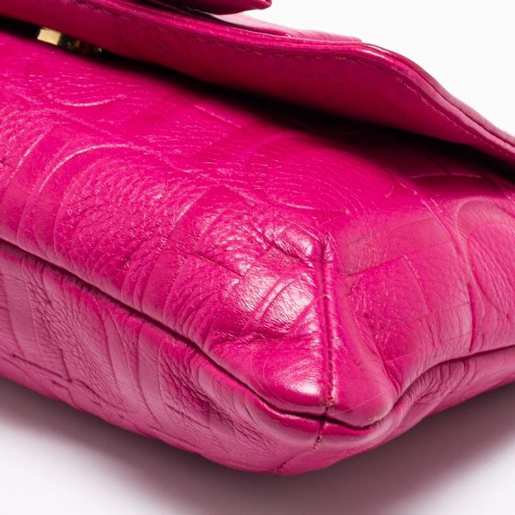 Pre Owned Carolina Herrera Fuchsia Monogram Leather Audrey Shoulder Bag