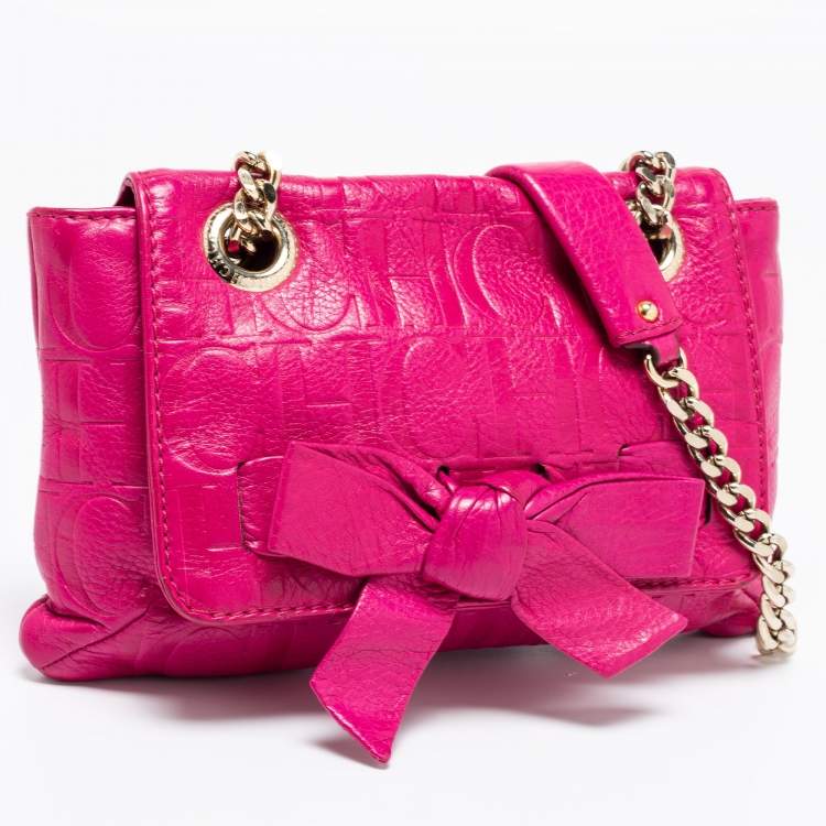Pre Owned Carolina Herrera Fuchsia Monogram Leather Audrey Shoulder Bag