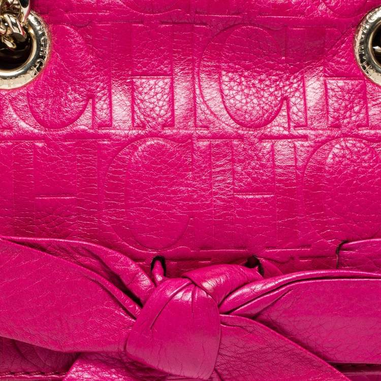 Pre Owned Carolina Herrera Fuchsia Monogram Leather Audrey Shoulder Bag