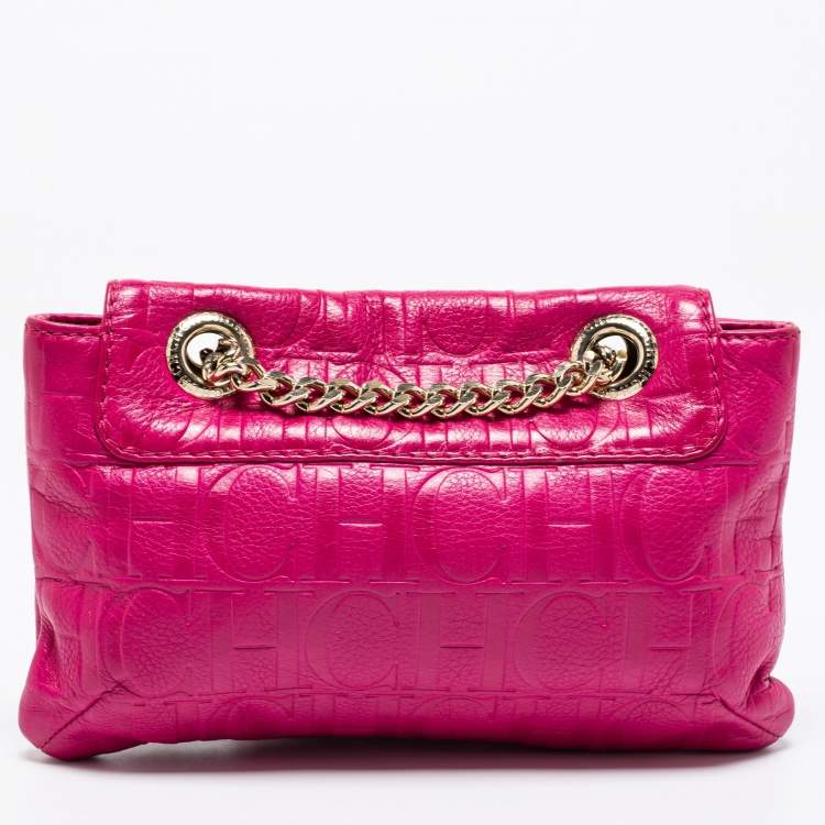 Pre Owned Carolina Herrera Fuchsia Monogram Leather Audrey Shoulder Bag