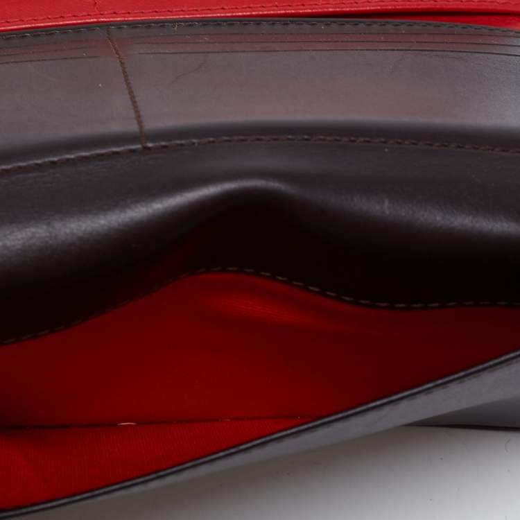 Pre Owned Carolina Herrera Beige/Red Caracas Canvas And Leather Trifold Wallet