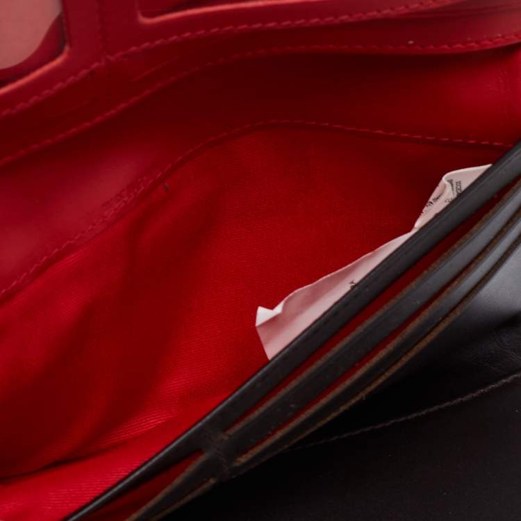 Pre Owned Carolina Herrera Beige/Red Caracas Canvas And Leather Trifold Wallet