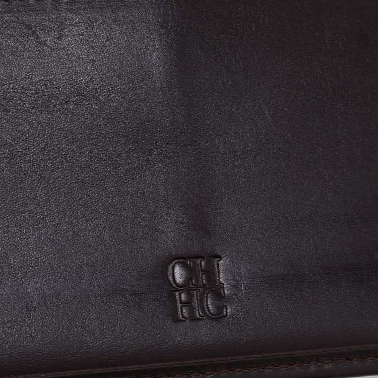 Pre Owned Carolina Herrera Beige/Red Caracas Canvas And Leather Trifold Wallet